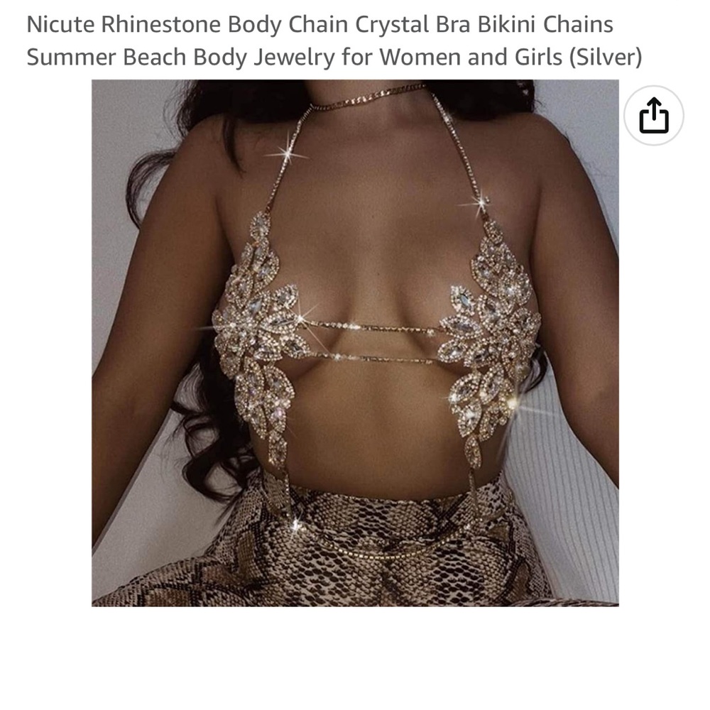Rhinestone Body Chain Crystal Bra Bikini Chains Summer Body Jewelry (Silver)